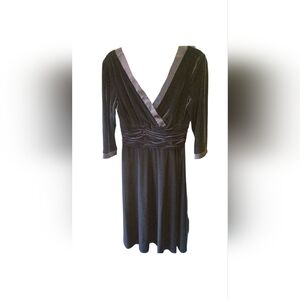 Sandra Darren Black Velvet Dress with Satin Trim Size 10